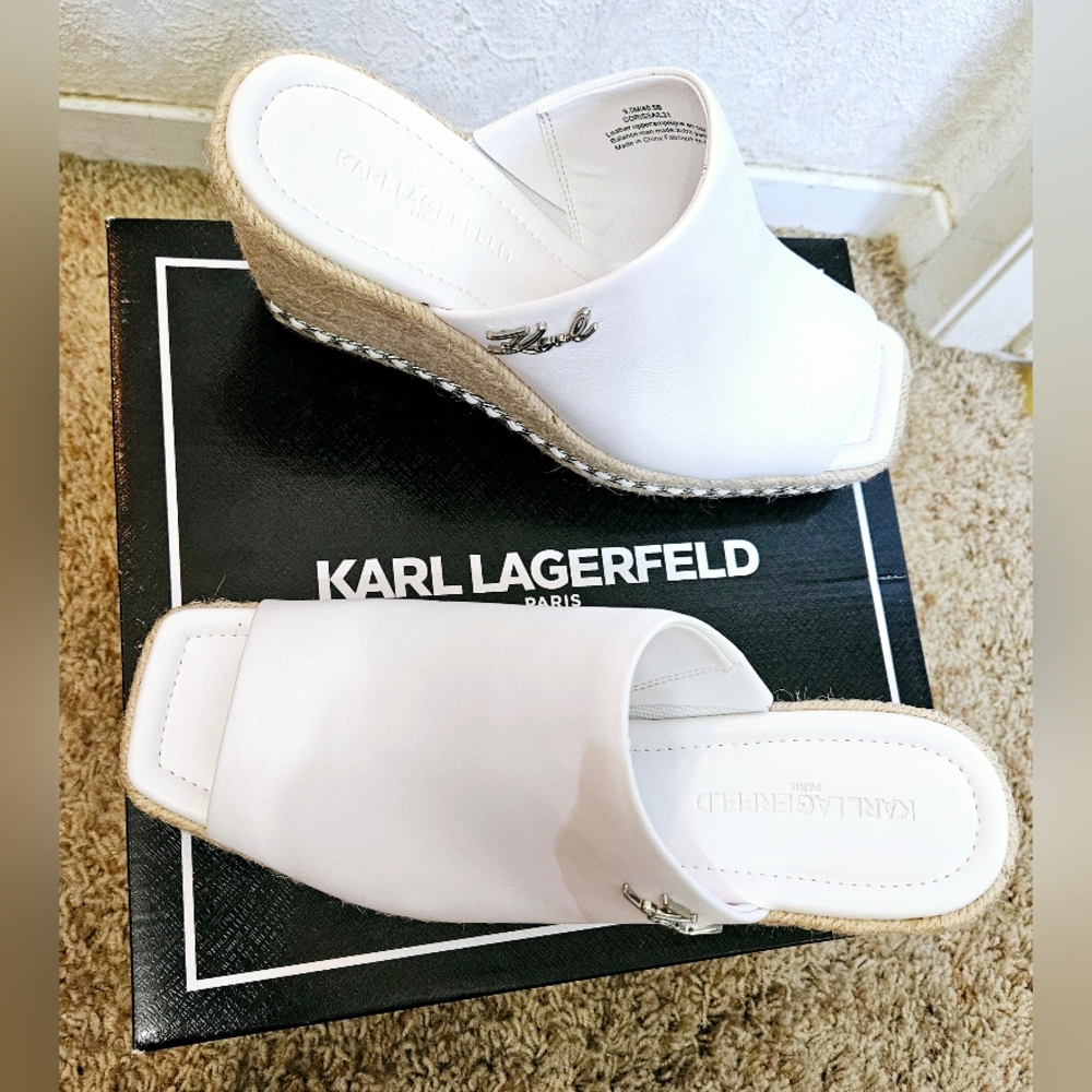 BRAND NEW 💥 Karl Lagerfeld Paris Corissa Espadrille Wedge Sandal White S… - Picture 5 of 8